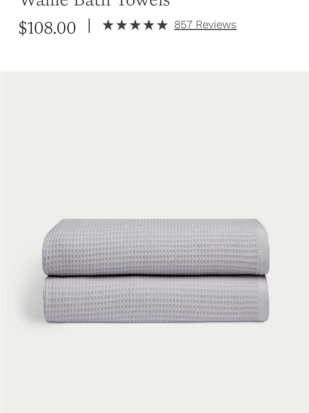 2 Cozy Earth waffle bath towels in Light Gray - Soft Textured Comfort